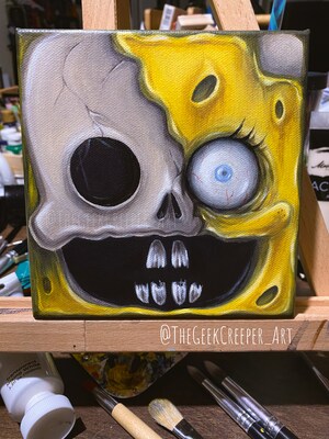 SpongeDed acrylic painting on gallery wrapped canvas 6x6 - image1